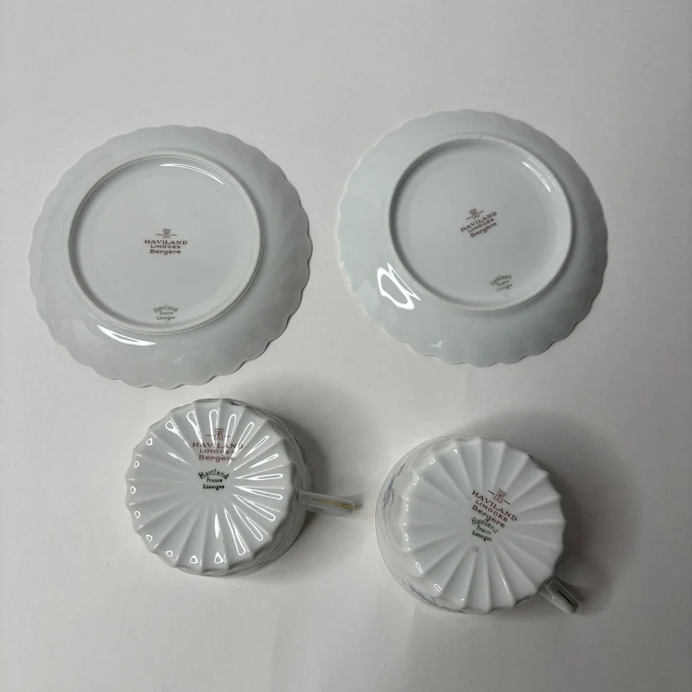 Haviland Limoges Bergere Tea Cup and Saucer Set of 2 Blue Floral France Vintage